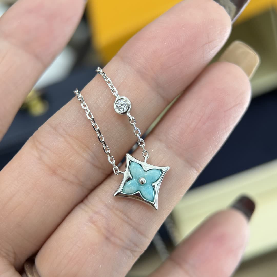 Louis Vuitton Blue Enamel Flower Diamond Necklace
